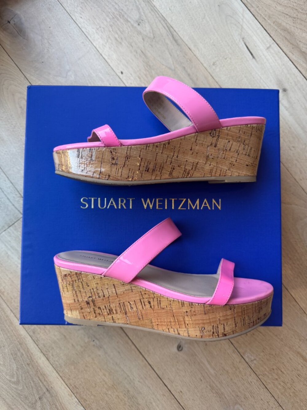 Stuart Weitzman Platform Sandals with Patent Leather Pink Straps - Size 7